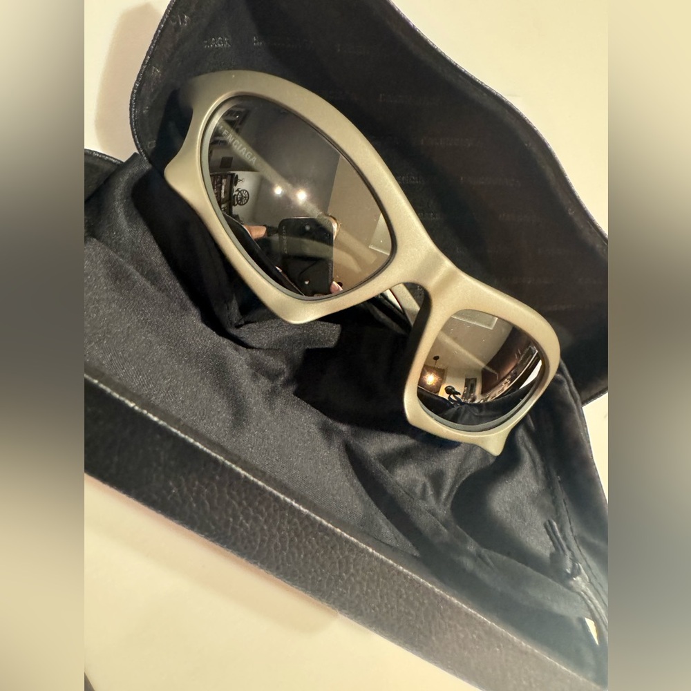 Balenciaga mens cat eye sunglasses. Chrome lens